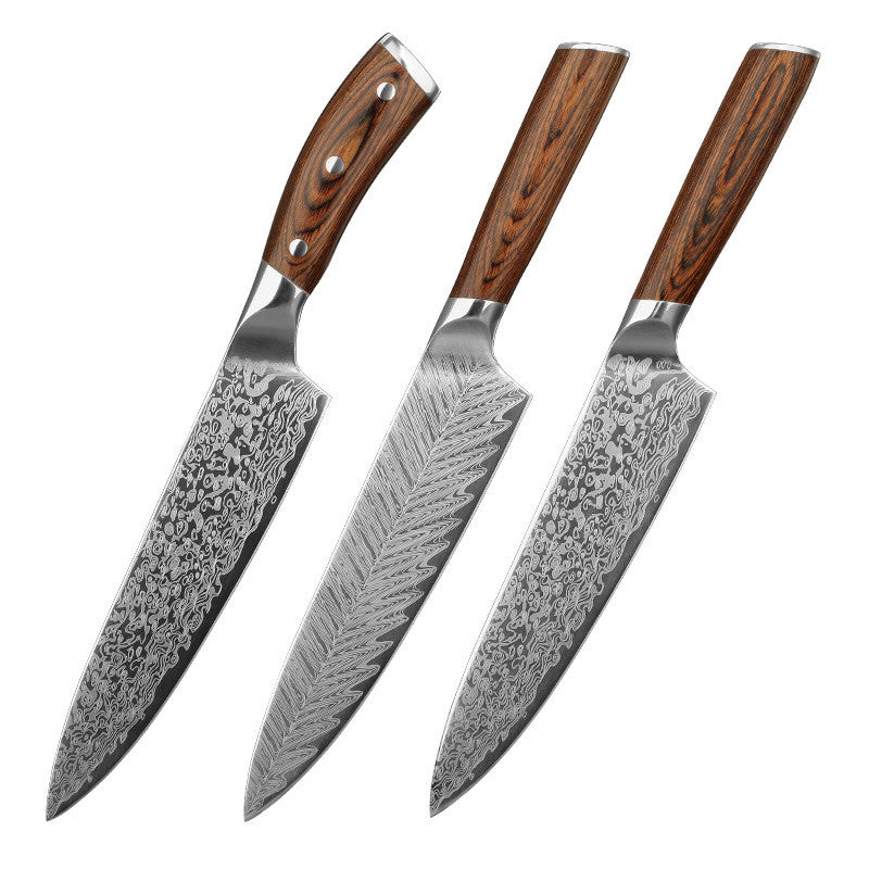 Damascus Leather Steel Kitchen Stainless Knives